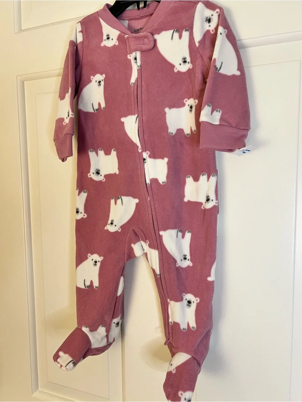 Carter's Dusty Rose Polar Bear Fleece Footed One-Piece NWOT